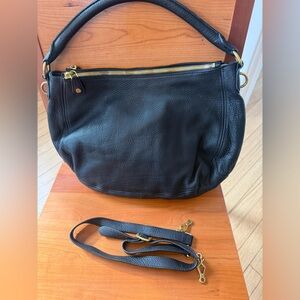 J CREW Black Pebbled Leather Biennial boho bag crossbody strap included NWT